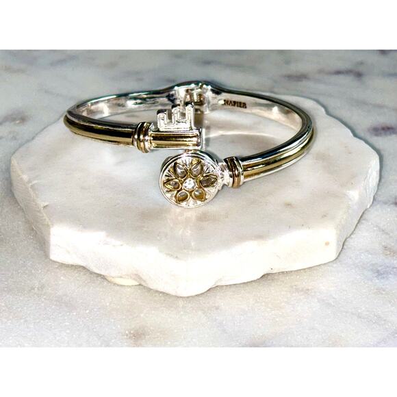 Vintage Napier Two Tone Crystal Hinged Bangle Bracelet - Picture 1 of 10
